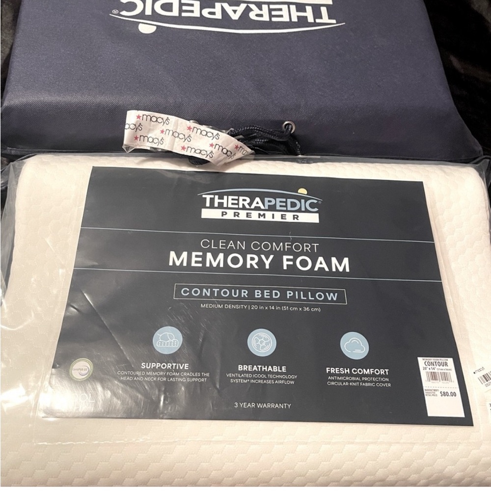 Therapedic premier memory foam, bed pillow.